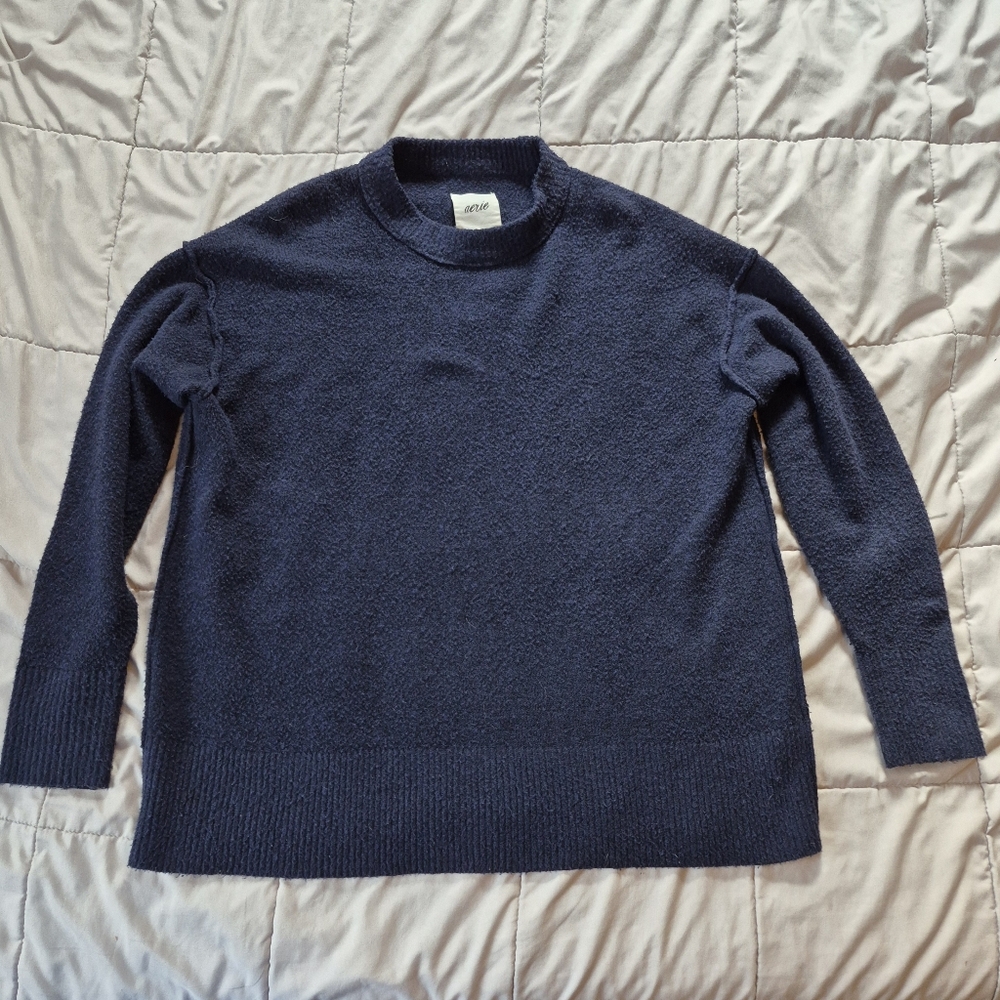 Aerie Navy Blue Textured Crewneck Sweater, XXS, EUC